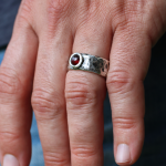 Silver Men's Boulder Garnet Solitaire Ring
