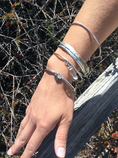 Quartz Crystal Silver Bangle Bracelet