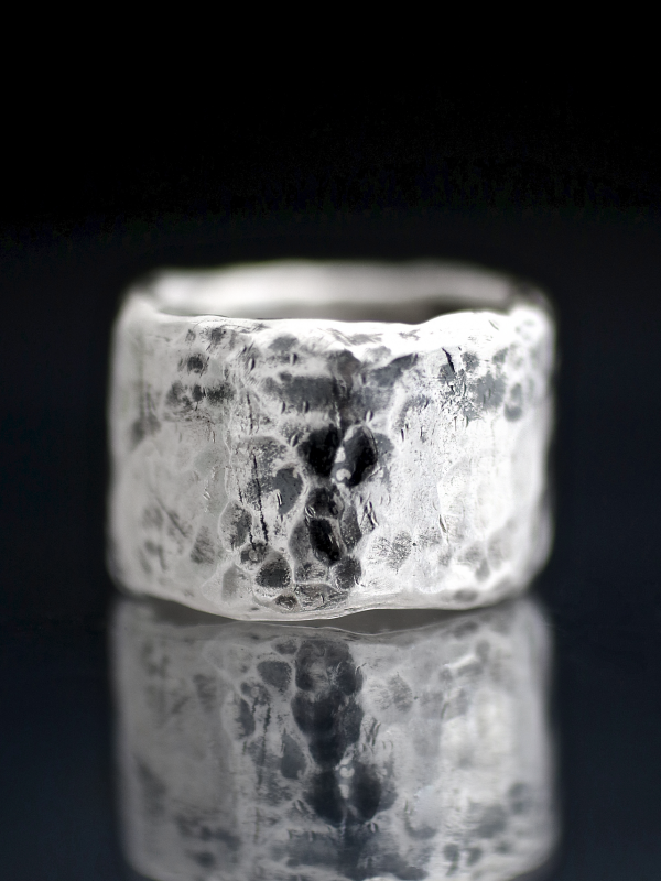 Wide Hammered Silver Ring