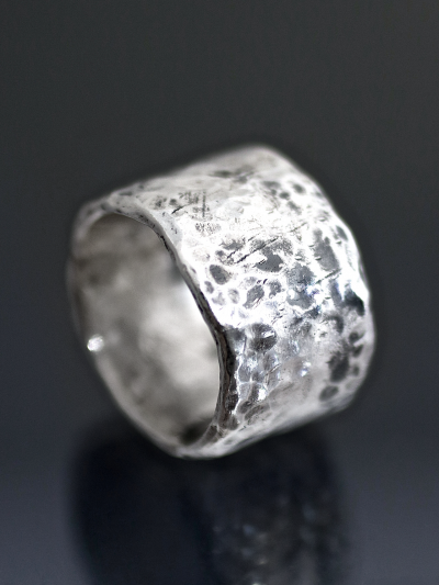 Wide Hammered Silver Ring