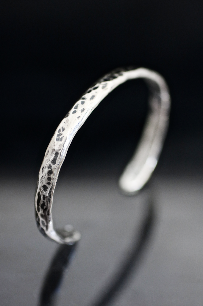 Unisex sterling silver cuff bracelet hammered texture for men or women -  South Paw Studios Handcrafted Designer Jewelry