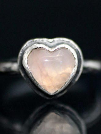 Silver Rose Quartz Heart Ring