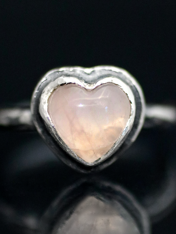 Rose Quartz Heart Silver Ring