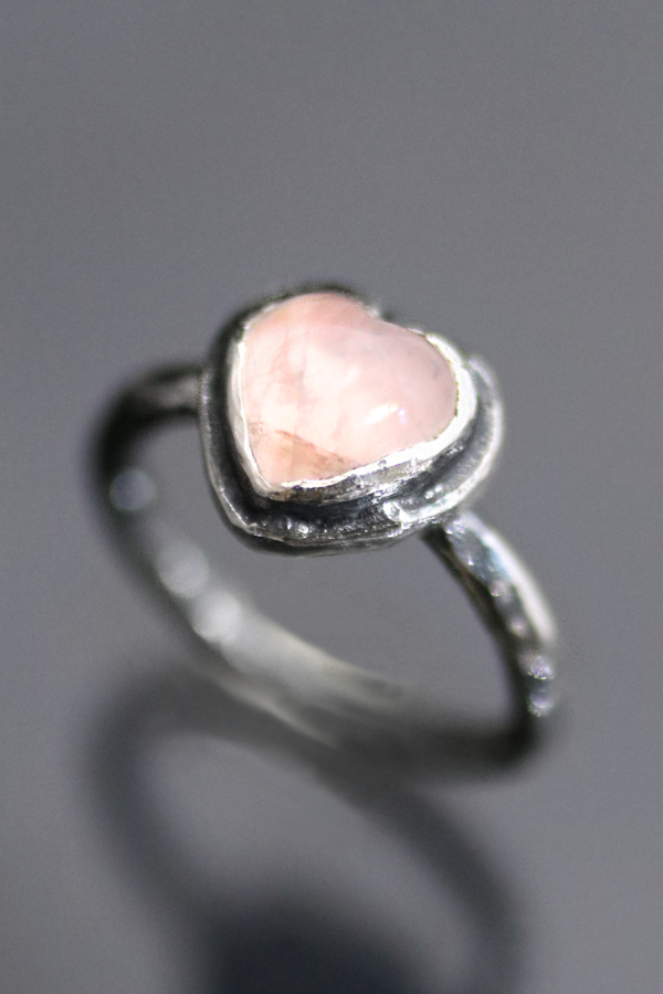 Rose Quartz Heart Silver Ring