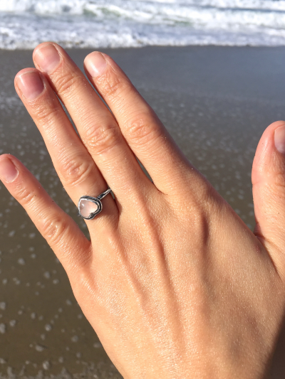 Silver Rose Quartz Heart Ring