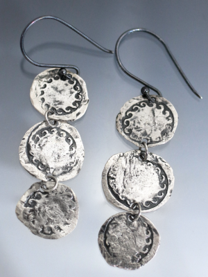 Ancient Silver Coin Triplet Earrings