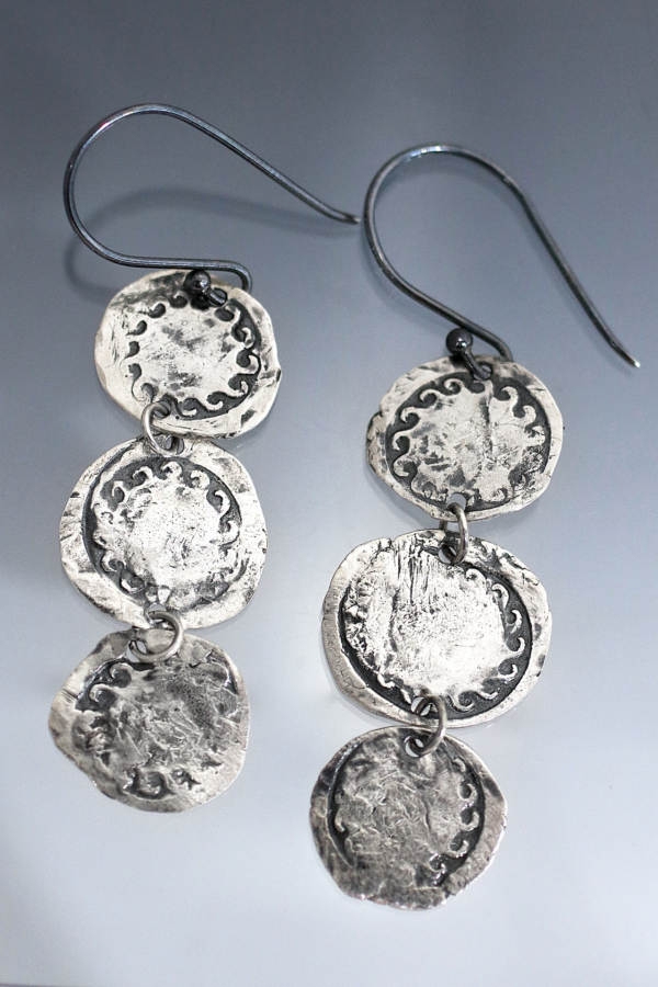 Ancient Silver Coin Triplet Earrings