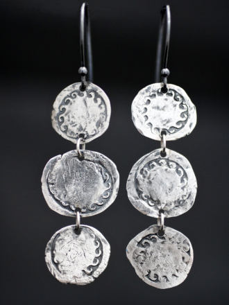 Ancient Silver Coin Triplet Earrings