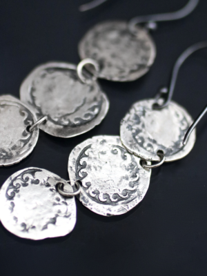 Ancient Silver Coin Triplet Earrings