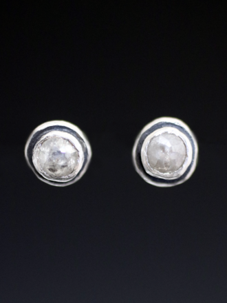 Silver Rose Cut Diamond Stud Earrings