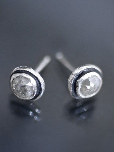 Silver Rose Cut Diamond Stud Earrings