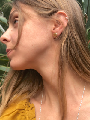 Gold Full Moon Stud Earrings