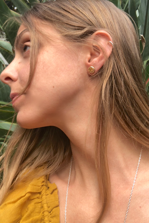 Gold Full Moon Stud Earrings