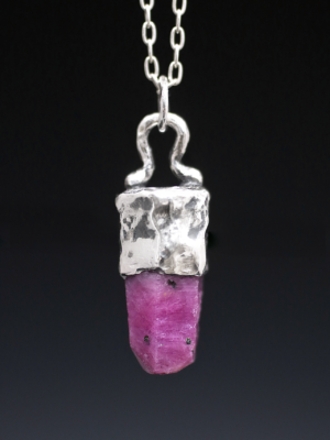 Raw Ruby Silver Amulet Necklace
