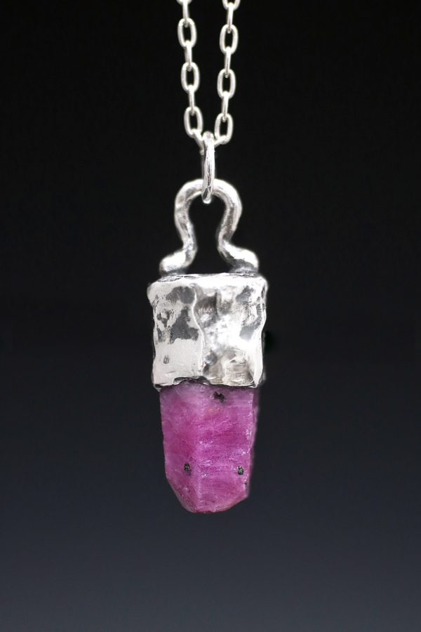 Raw Ruby Silver Amulet Necklace