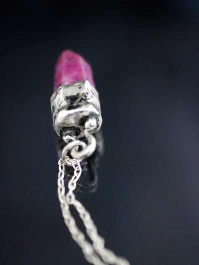 Raw Ruby Crystal Silver Amulet