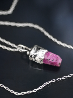 Raw Ruby Silver Amulet Necklace