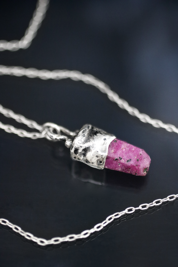 Raw Ruby Silver Amulet Necklace