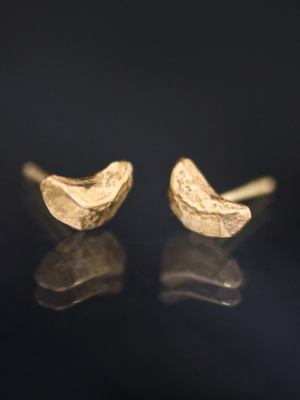 Ancient Gold Crescent Moon Stud Earrings