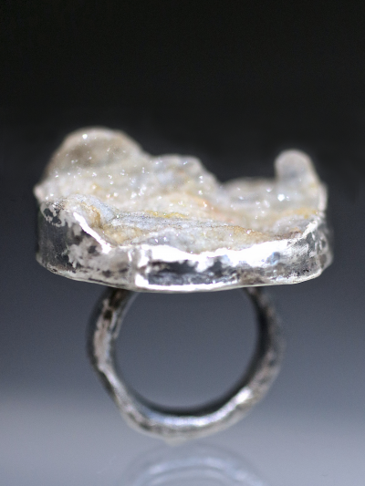 Silver Moonscape Druzy Ring