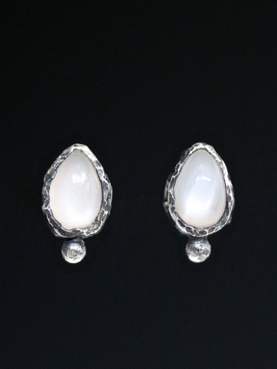 Moonstone Drop Silver Stud Earrings