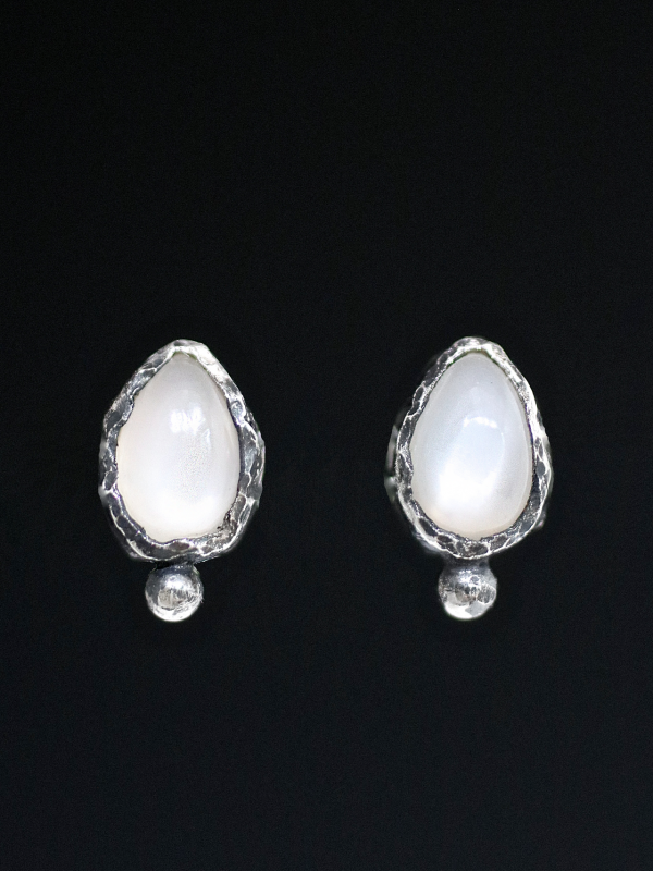 Moonstone Drop Silver Stud Earrings