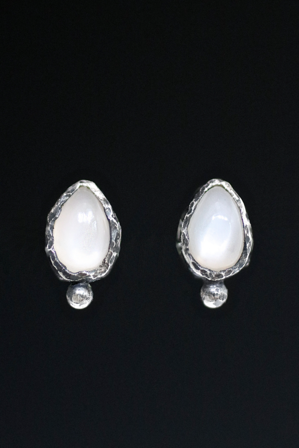 Moonstone Drop Silver Stud Earrings