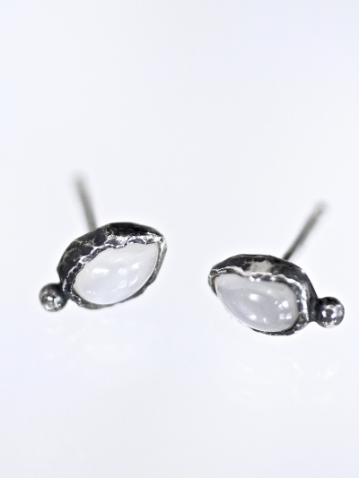 Moonstone Drop Silver Stud Earrings