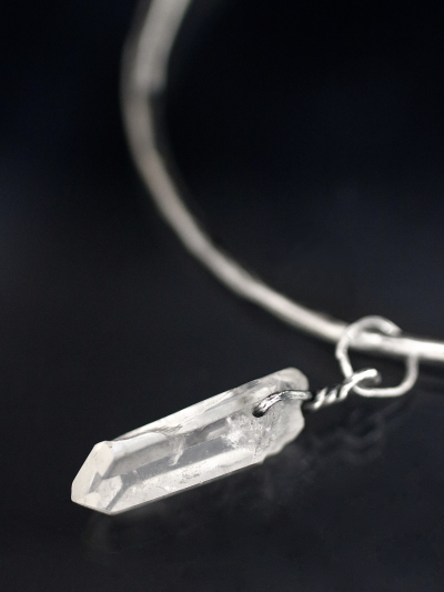 Quartz Crystal Silver Bangle Bracelet