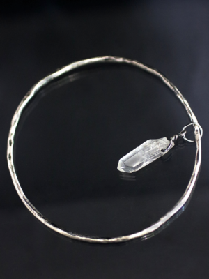 Quartz Crystal Silver Bangle Bracelet