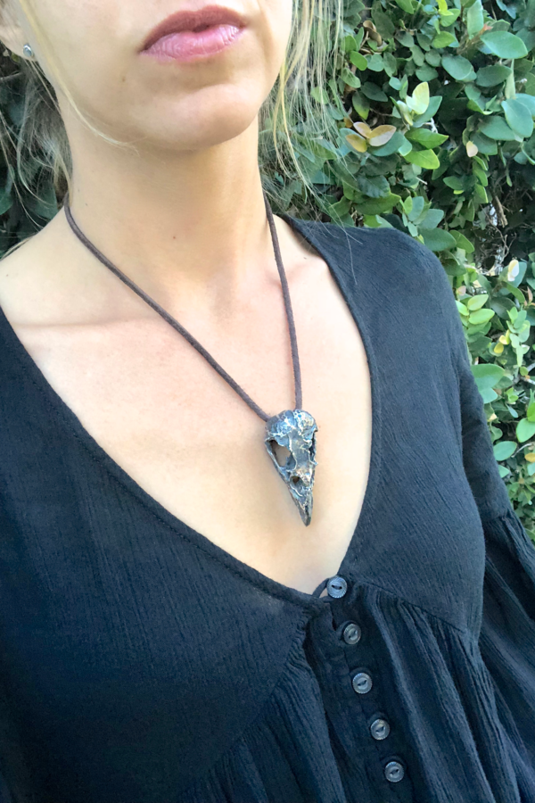 Silver Raven Skull Necklace
