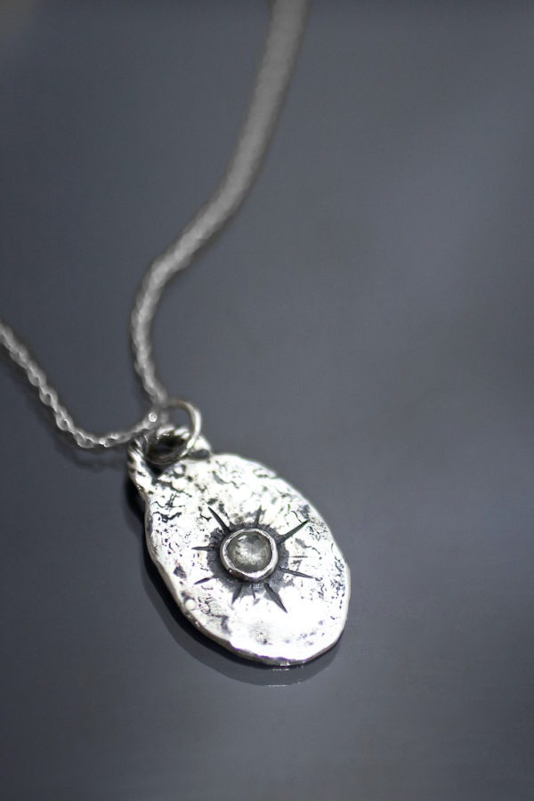 Rose Cut Diamond Plaque Silver Necklace