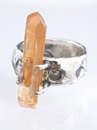 Tangerine Quartz Crystal Silver Ring