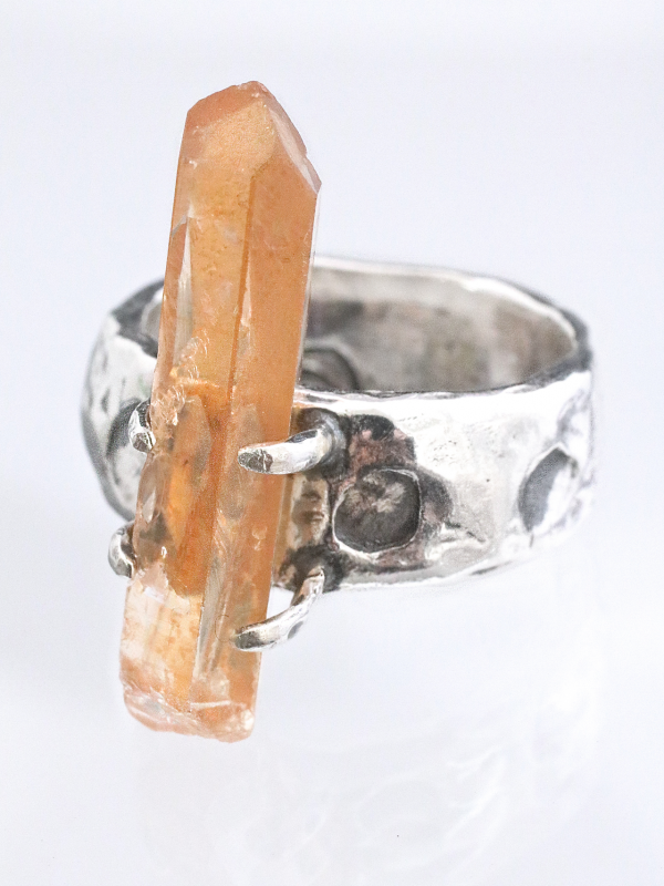 Tangerine Quartz Crystal Silver Ring