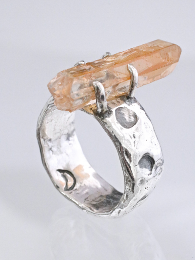 Tangerine Quartz Crystal Silver Ring