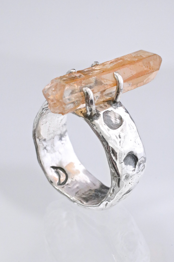 Tangerine Quartz Crystal Silver Ring