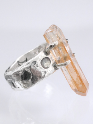 Tangerine Quartz Crystal Silver Ring