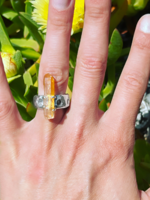 Tangerine Quartz Crystal Silver Ring