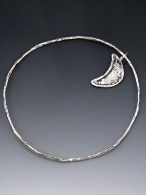 Silver Crescent Moon Charm Bangle Bracelet