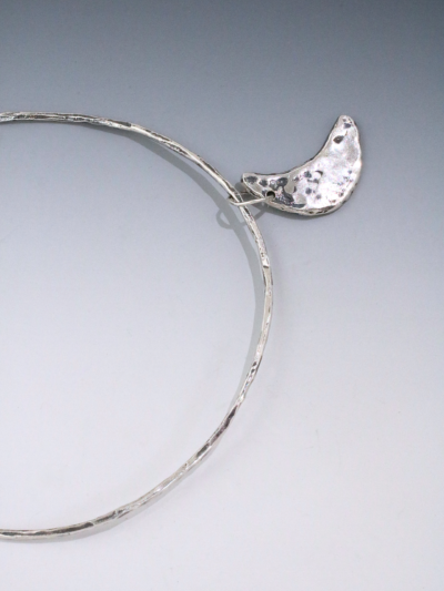 Silver Crescent Moon Charm Bangle Bracelet