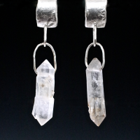 Silver Cuff Quartz Crystal Earrings