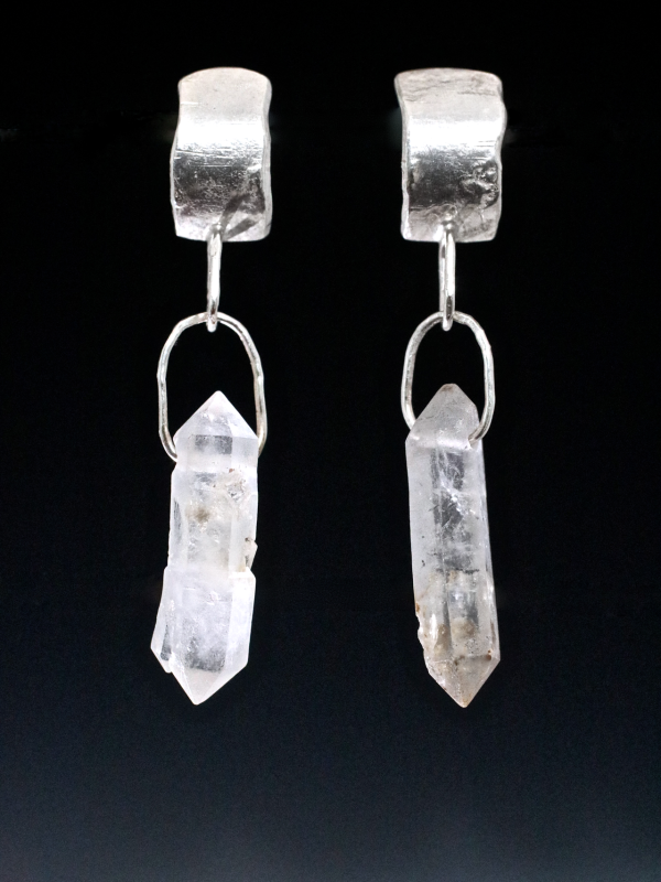 Silver Cuff Quartz Crystal Earrings