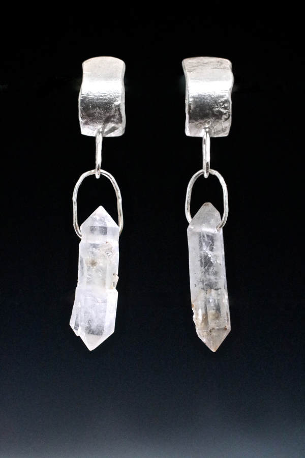 Silver Cuff Quartz Crystal Earrings