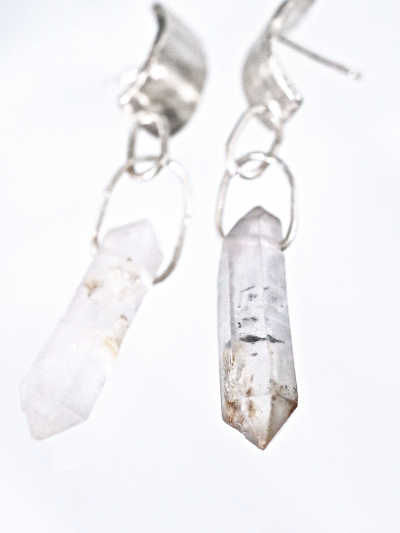 Silver Cuff Quartz Crystal Earrings