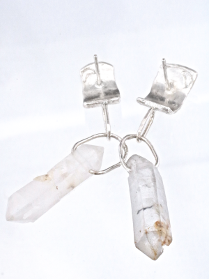 Silver Cuff Quartz Crystal Earrings