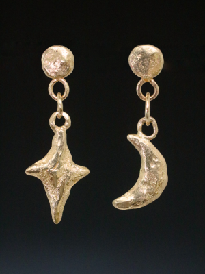 Gold Moon and Star Earrings