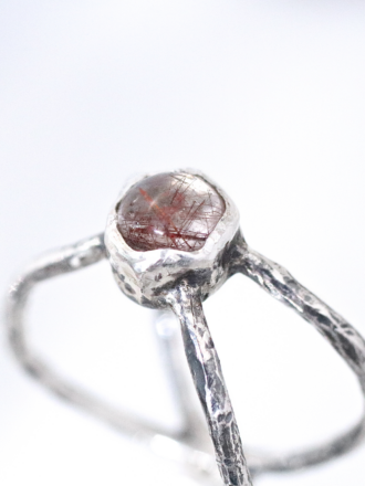 Rutilated Quartz Silver X Ring