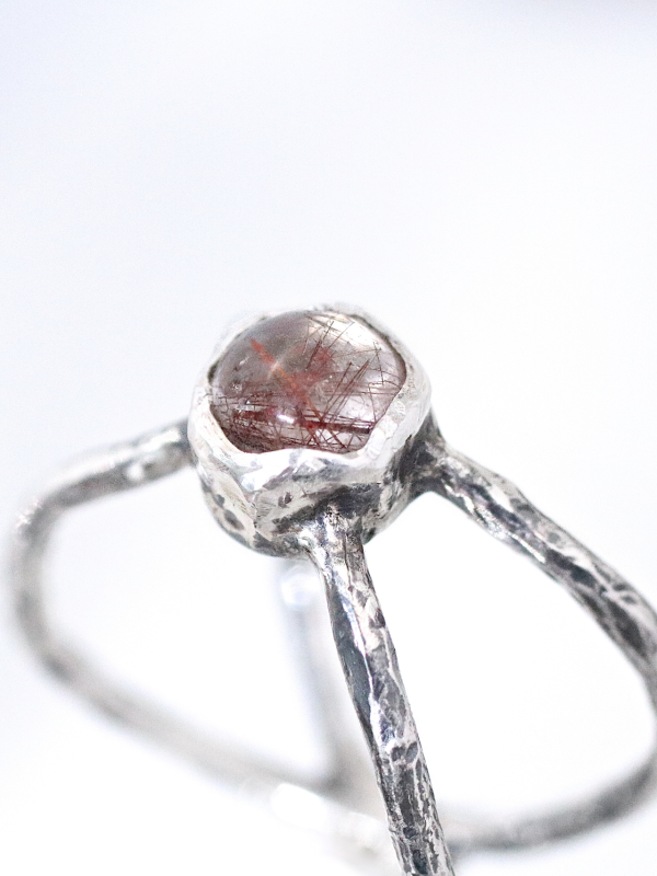 Rutilated Quartz Silver Hex Ring