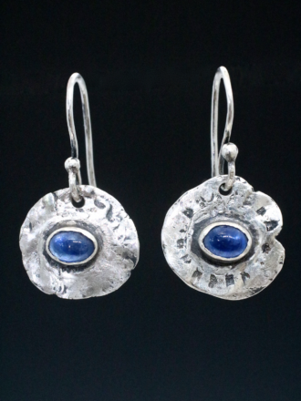 Sapphire Ancient Silver Coin Earrings