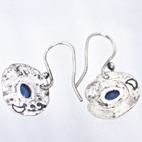 Sapphire Ancient Silver Coin Earrings